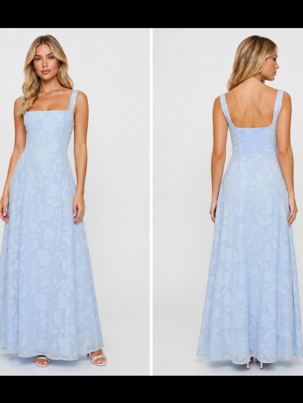 Light Blue Floral Square-Neck Maxi Dress Size 2